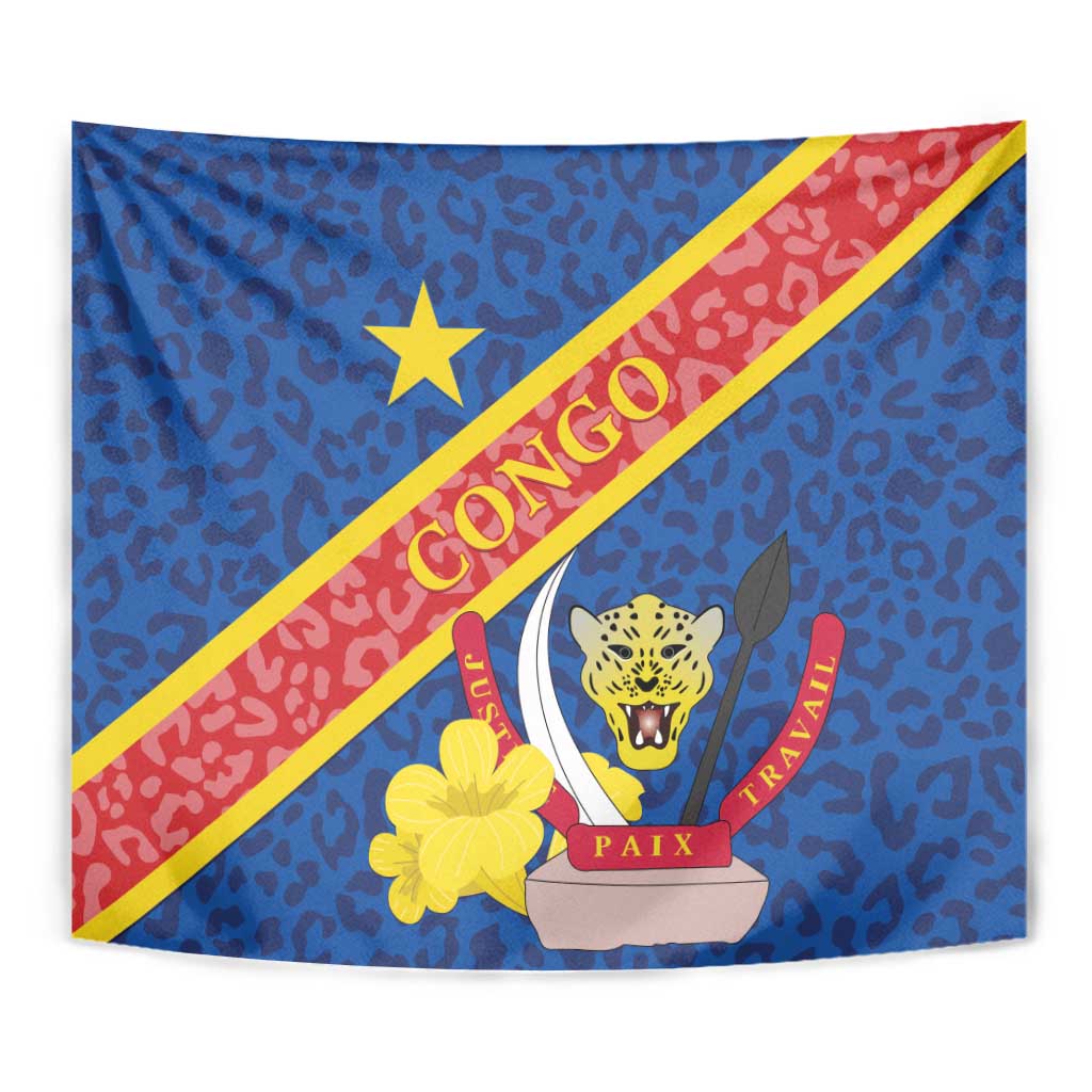 Congo DR Tapestry Coat Of Arms Leopard Pattern - Wonder Print Shop