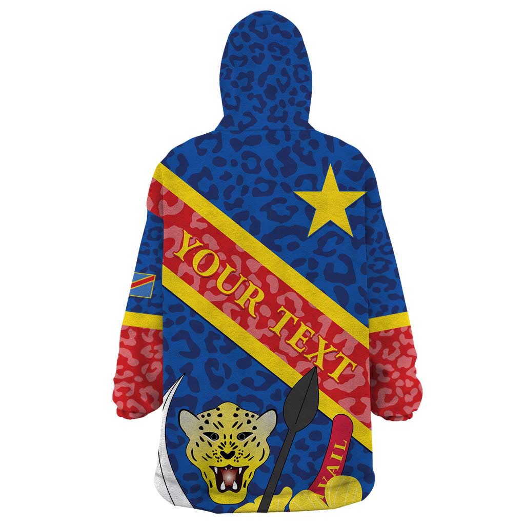 Congo DR Wearable Blanket Hoodie Coat Of Arms Leopard Pattern - Wonder Print Shop