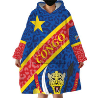 Congo DR Wearable Blanket Hoodie Coat Of Arms Leopard Pattern - Wonder Print Shop