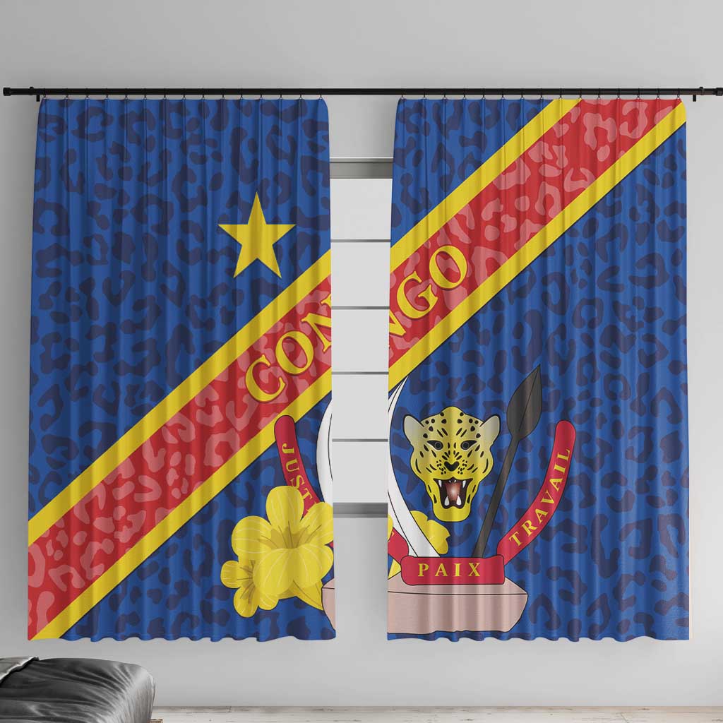 Congo DR Window Curtain Coat Of Arms Leopard Pattern - Wonder Print Shop