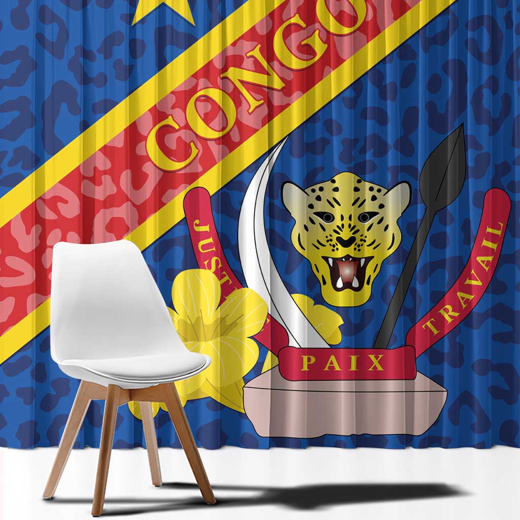 Congo DR Window Curtain Coat Of Arms Leopard Pattern - Wonder Print Shop