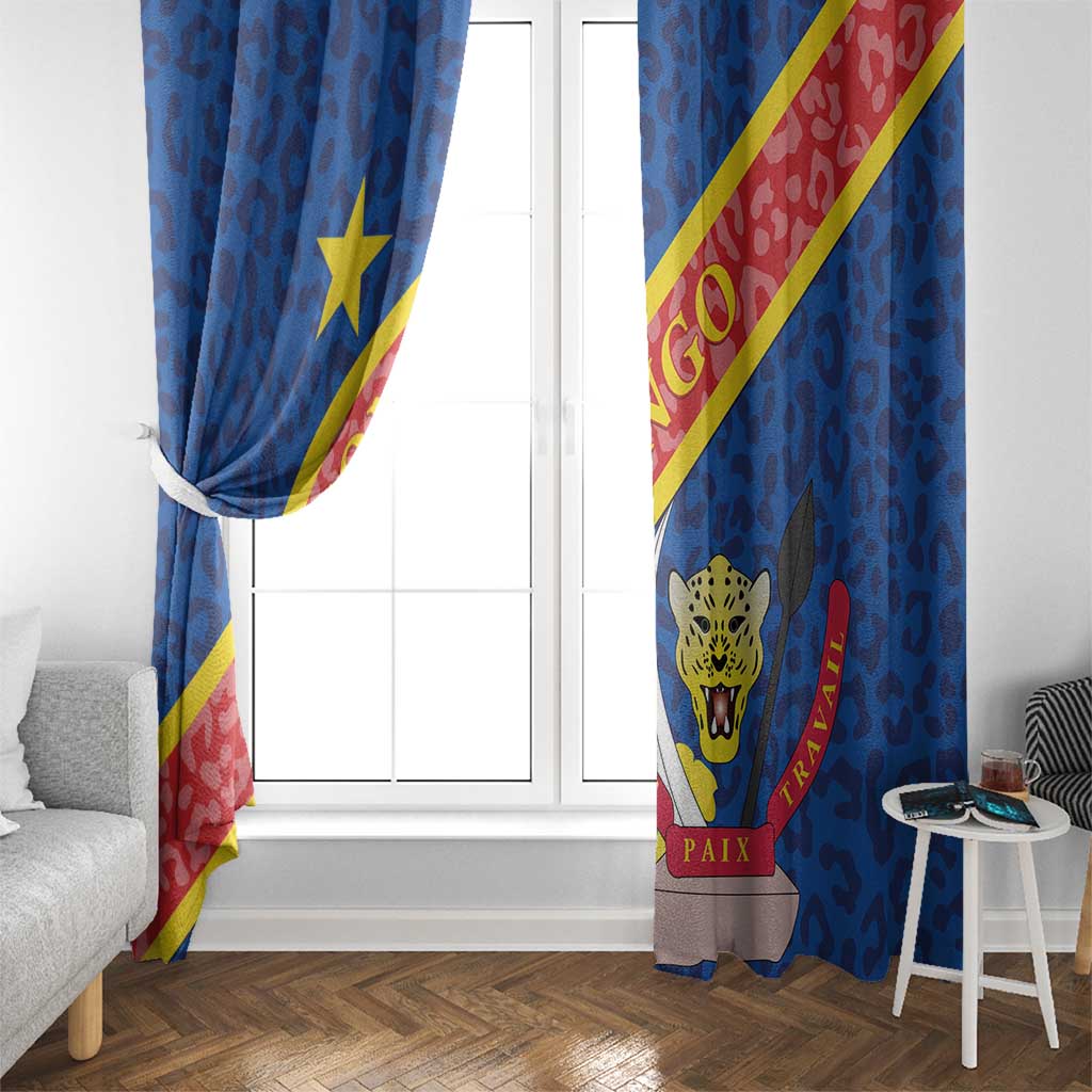 Congo DR Window Curtain Coat Of Arms Leopard Pattern - Wonder Print Shop
