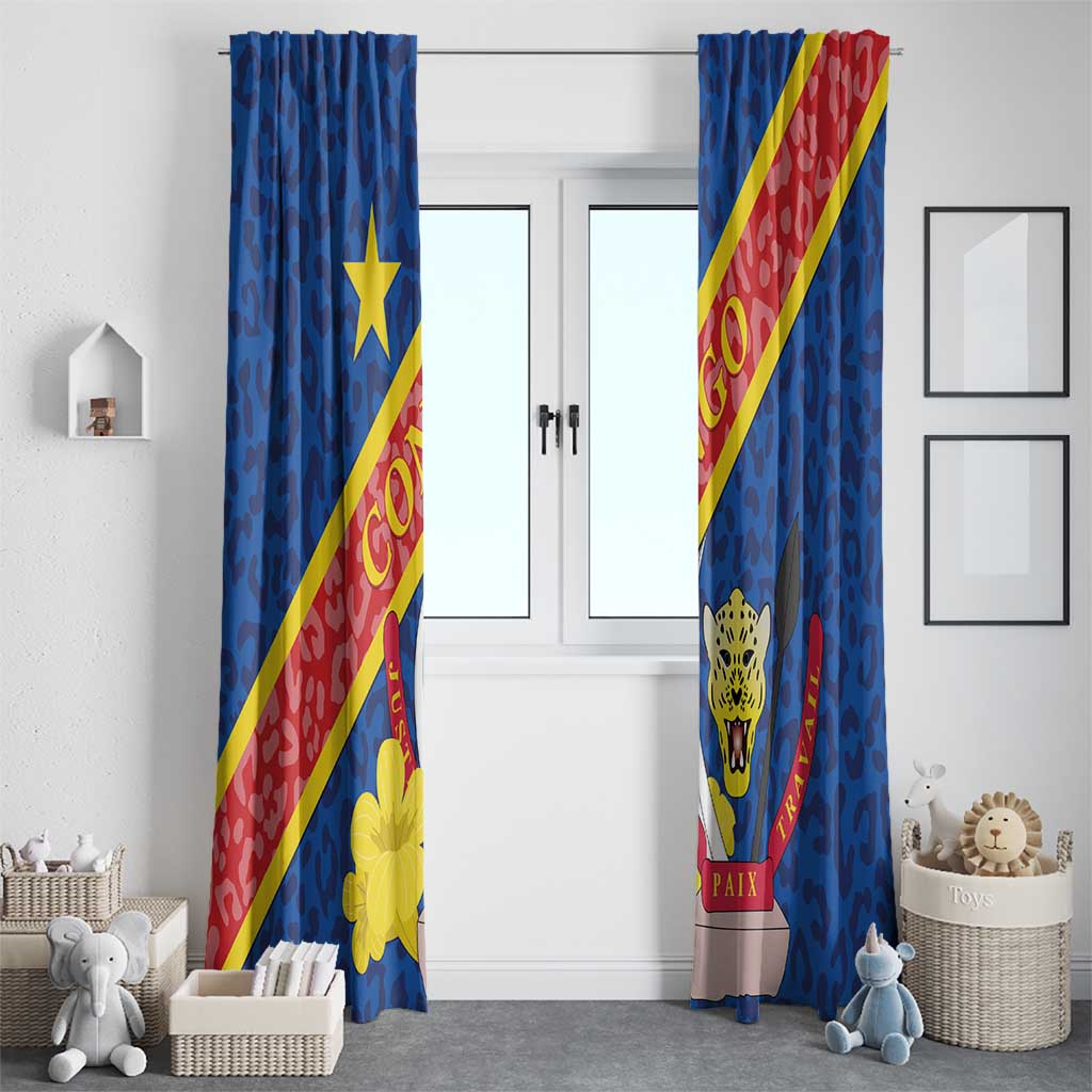 Congo DR Window Curtain Coat Of Arms Leopard Pattern - Wonder Print Shop