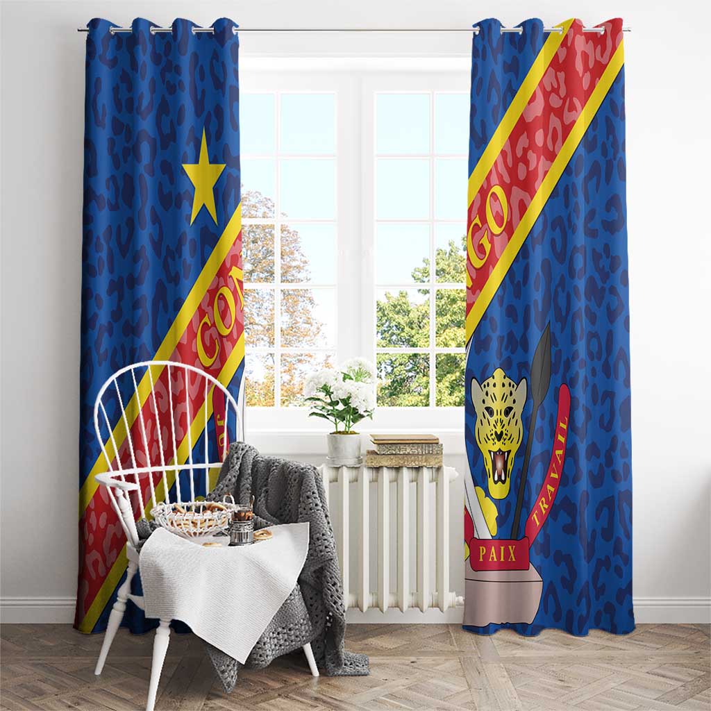 Congo DR Window Curtain Coat Of Arms Leopard Pattern - Wonder Print Shop