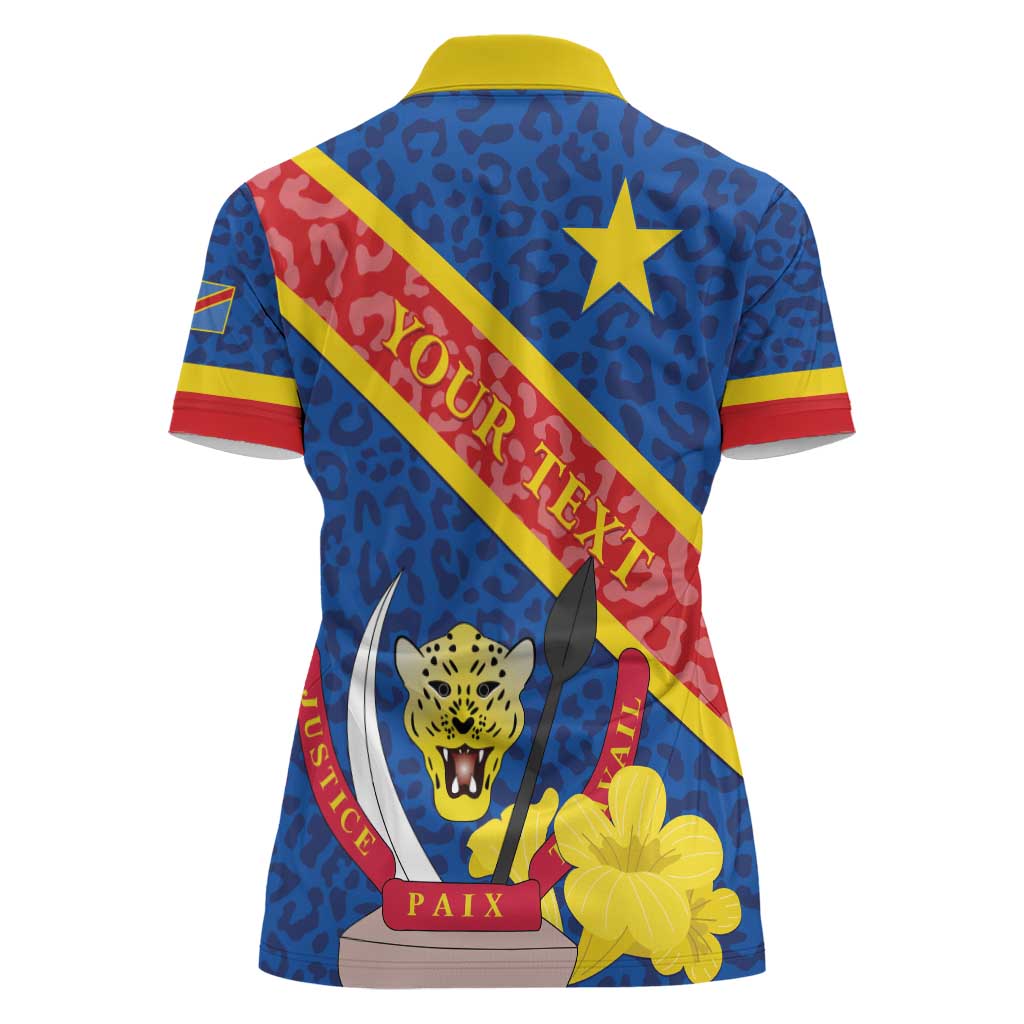 Congo DR Women Polo Shirt Coat Of Arms Leopard Pattern - Wonder Print Shop