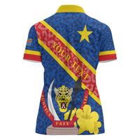Congo DR Women Polo Shirt Coat Of Arms Leopard Pattern - Wonder Print Shop