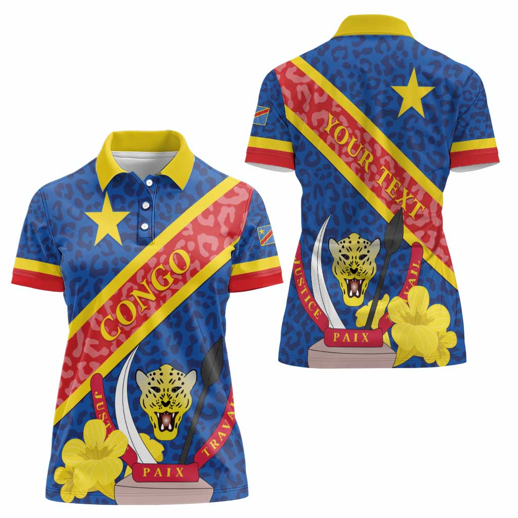 Congo DR Women Polo Shirt Coat Of Arms Leopard Pattern - Wonder Print Shop