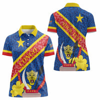 Congo DR Women Polo Shirt Coat Of Arms Leopard Pattern - Wonder Print Shop