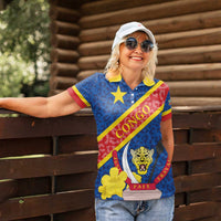 Congo DR Women Polo Shirt Coat Of Arms Leopard Pattern - Wonder Print Shop
