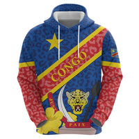 Congo DR Zip Hoodie Coat Of Arms Leopard Pattern - Wonder Print Shop
