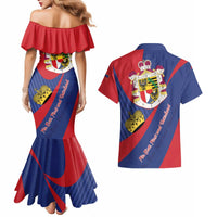 Liechtenstein Couples Matching Mermaid Dress and Hawaiian Shirt Coat Of Arms Blue Red Color - Wonder Print Shop