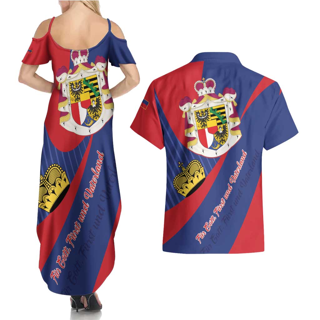 Liechtenstein Couples Matching Summer Maxi Dress and Hawaiian Shirt Coat Of Arms Blue Red Color - Wonder Print Shop