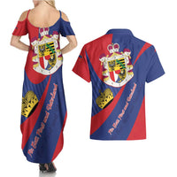 Liechtenstein Couples Matching Summer Maxi Dress and Hawaiian Shirt Coat Of Arms Blue Red Color - Wonder Print Shop
