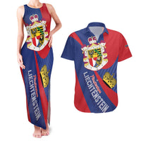Liechtenstein Couples Matching Tank Maxi Dress and Hawaiian Shirt Coat Of Arms Blue Red Color - Wonder Print Shop