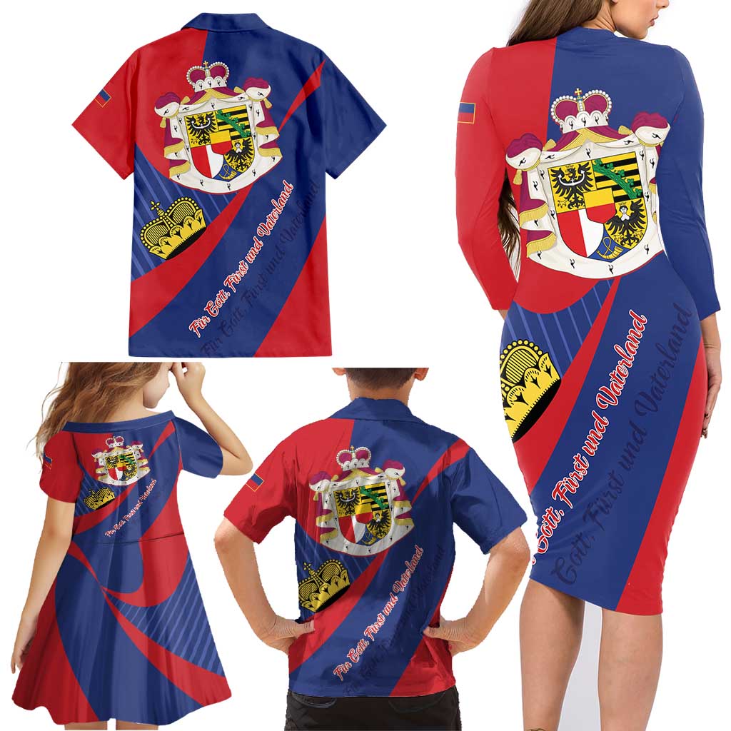 Liechtenstein Family Matching Long Sleeve Bodycon Dress and Hawaiian Shirt Coat Of Arms Blue Red Color - Wonder Print Shop