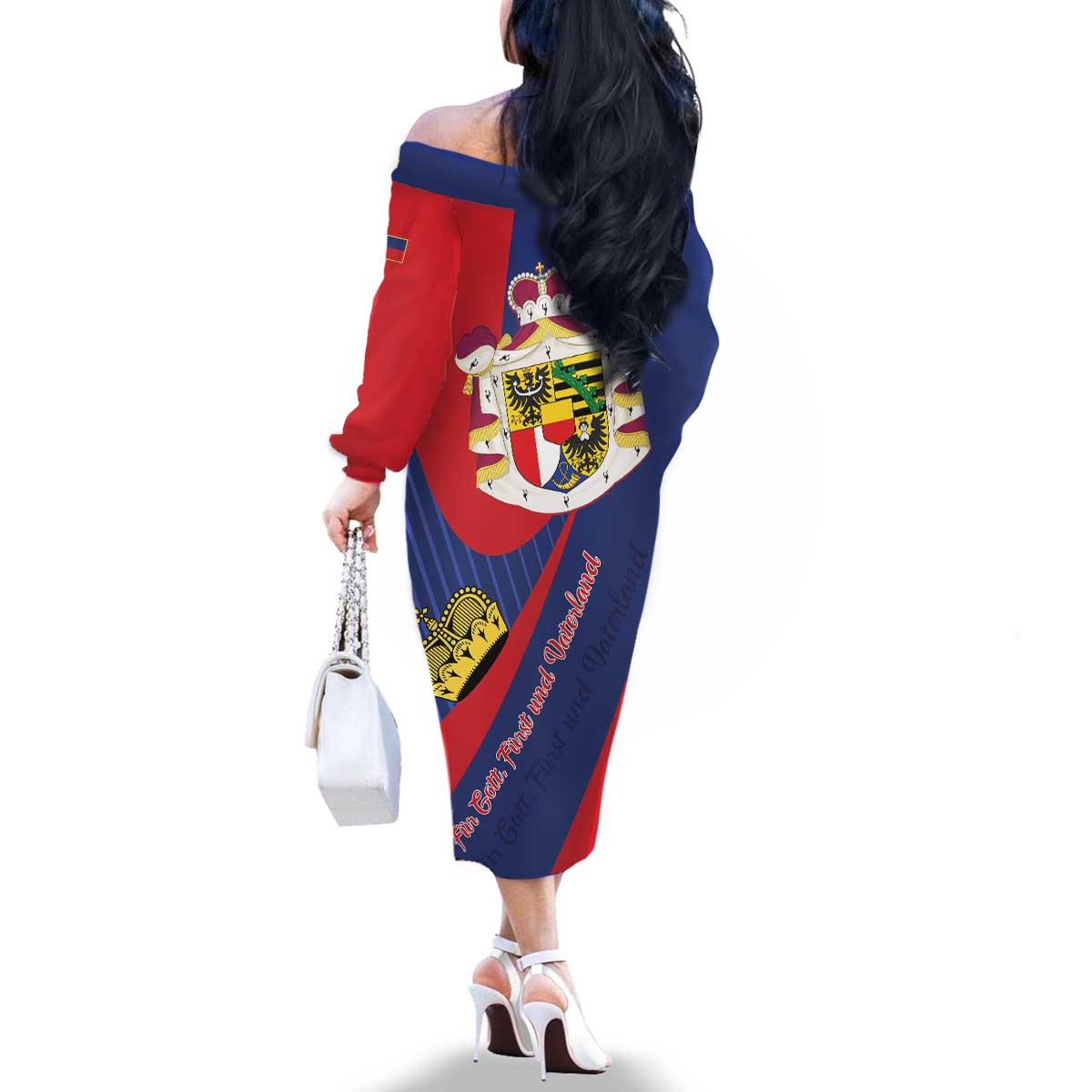 Liechtenstein Family Matching Off The Shoulder Long Sleeve Dress and Hawaiian Shirt Coat Of Arms Blue Red Color - Wonder Print Shop