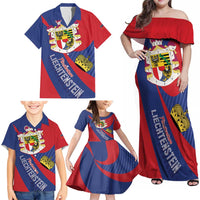 Liechtenstein Family Matching Off Shoulder Maxi Dress and Hawaiian Shirt Coat Of Arms Blue Red Color - Wonder Print Shop