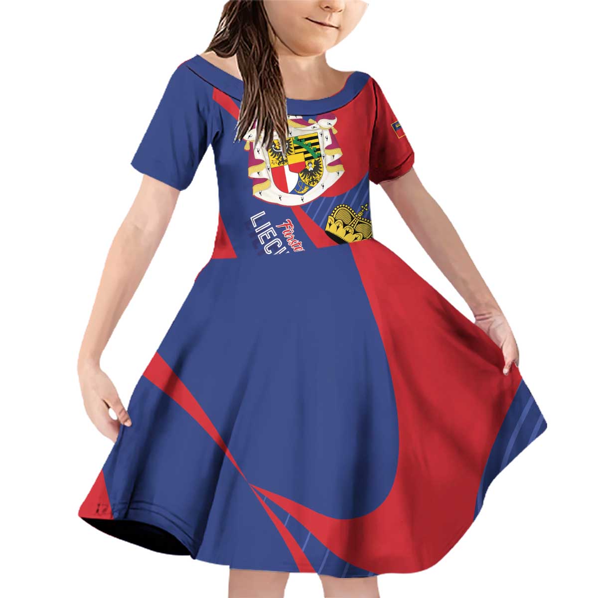Liechtenstein Family Matching Off Shoulder Short Dress and Hawaiian Shirt Coat Of Arms Blue Red Color - Wonder Print Shop