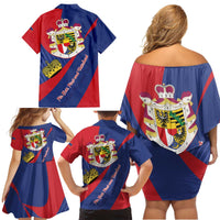 Liechtenstein Family Matching Off Shoulder Short Dress and Hawaiian Shirt Coat Of Arms Blue Red Color - Wonder Print Shop