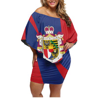 Liechtenstein Family Matching Off Shoulder Short Dress and Hawaiian Shirt Coat Of Arms Blue Red Color - Wonder Print Shop