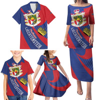 Liechtenstein Family Matching Puletasi and Hawaiian Shirt Coat Of Arms Blue Red Color - Wonder Print Shop
