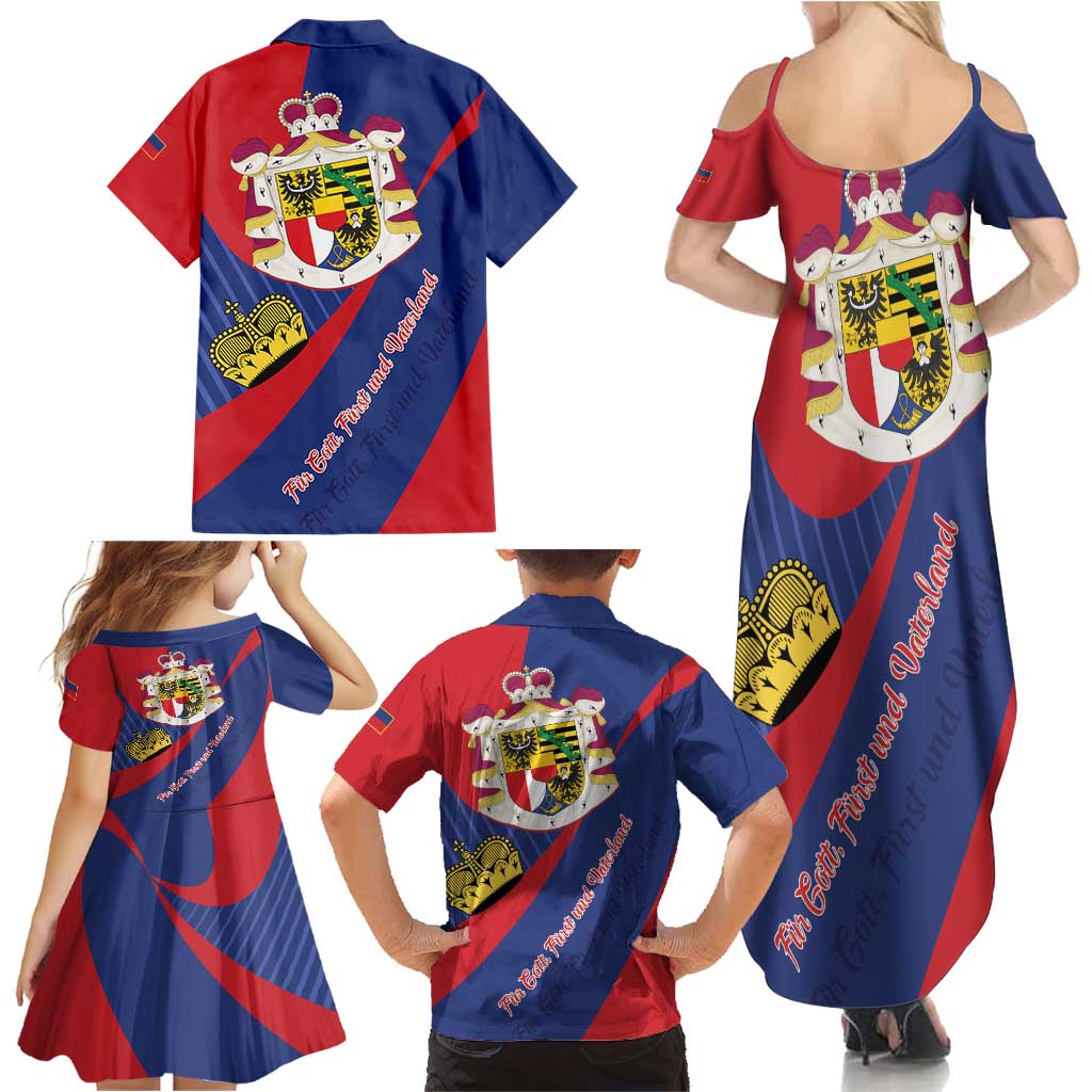 Liechtenstein Family Matching Summer Maxi Dress and Hawaiian Shirt Coat Of Arms Blue Red Color - Wonder Print Shop