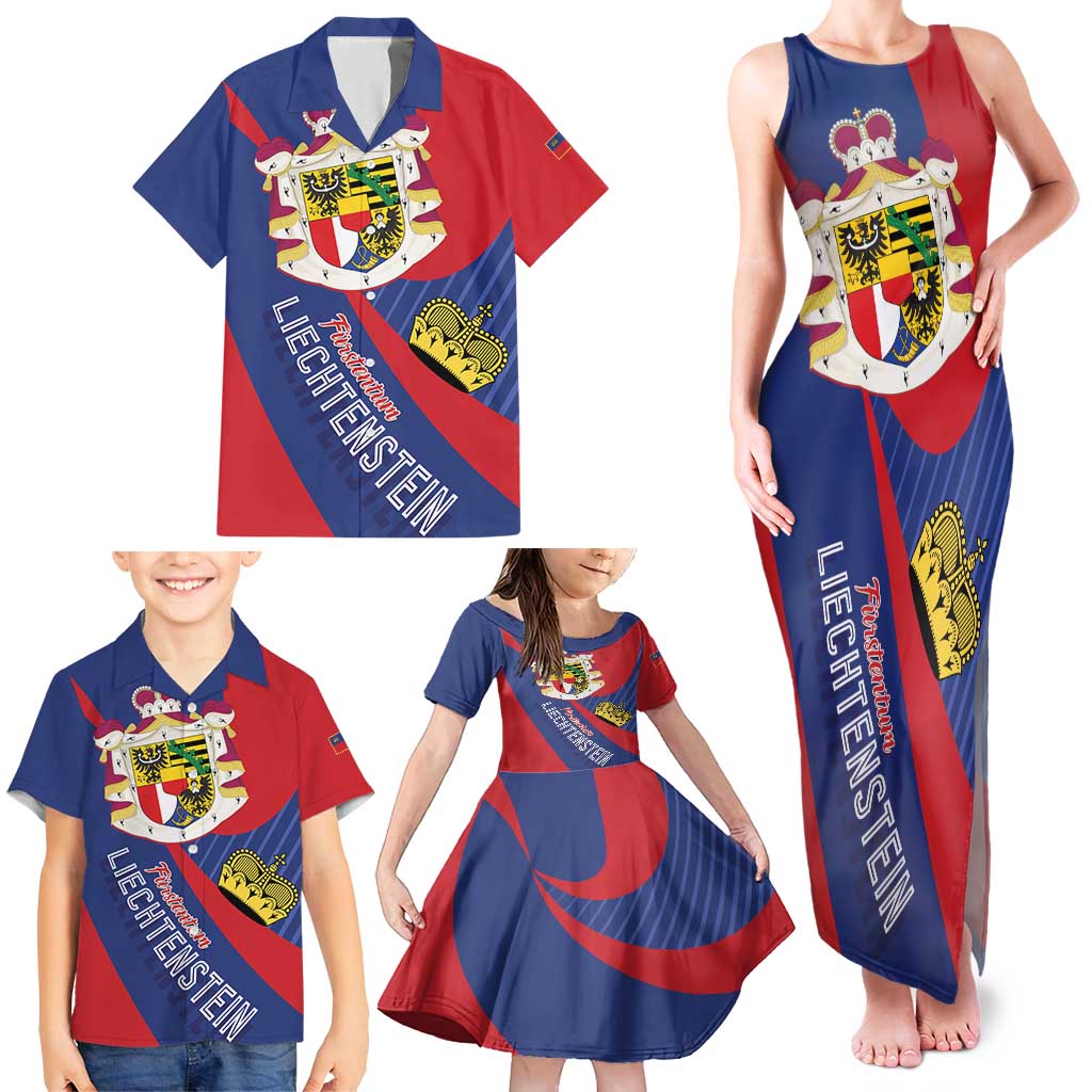 Liechtenstein Family Matching Tank Maxi Dress and Hawaiian Shirt Coat Of Arms Blue Red Color - Wonder Print Shop
