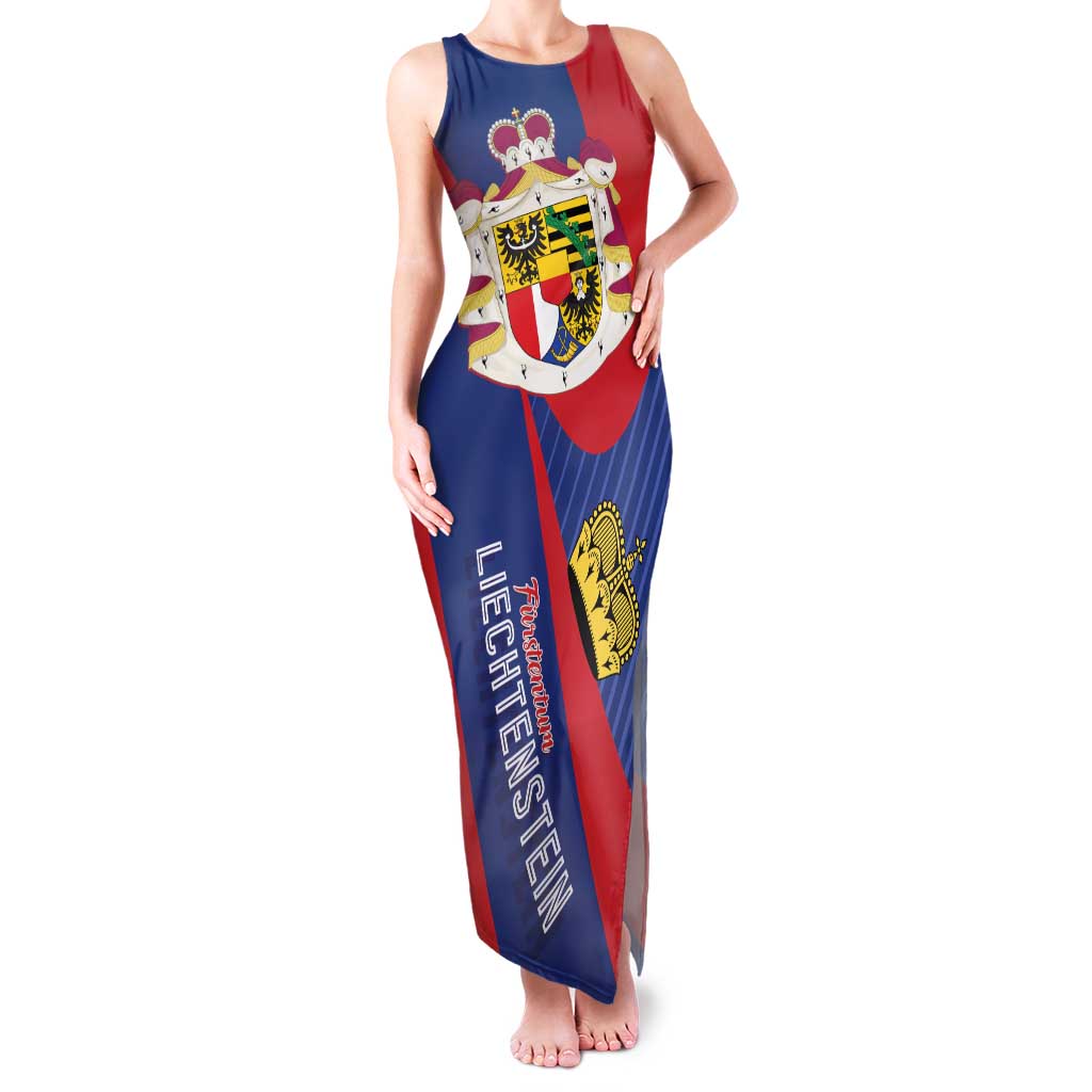 Liechtenstein Family Matching Tank Maxi Dress and Hawaiian Shirt Coat Of Arms Blue Red Color - Wonder Print Shop