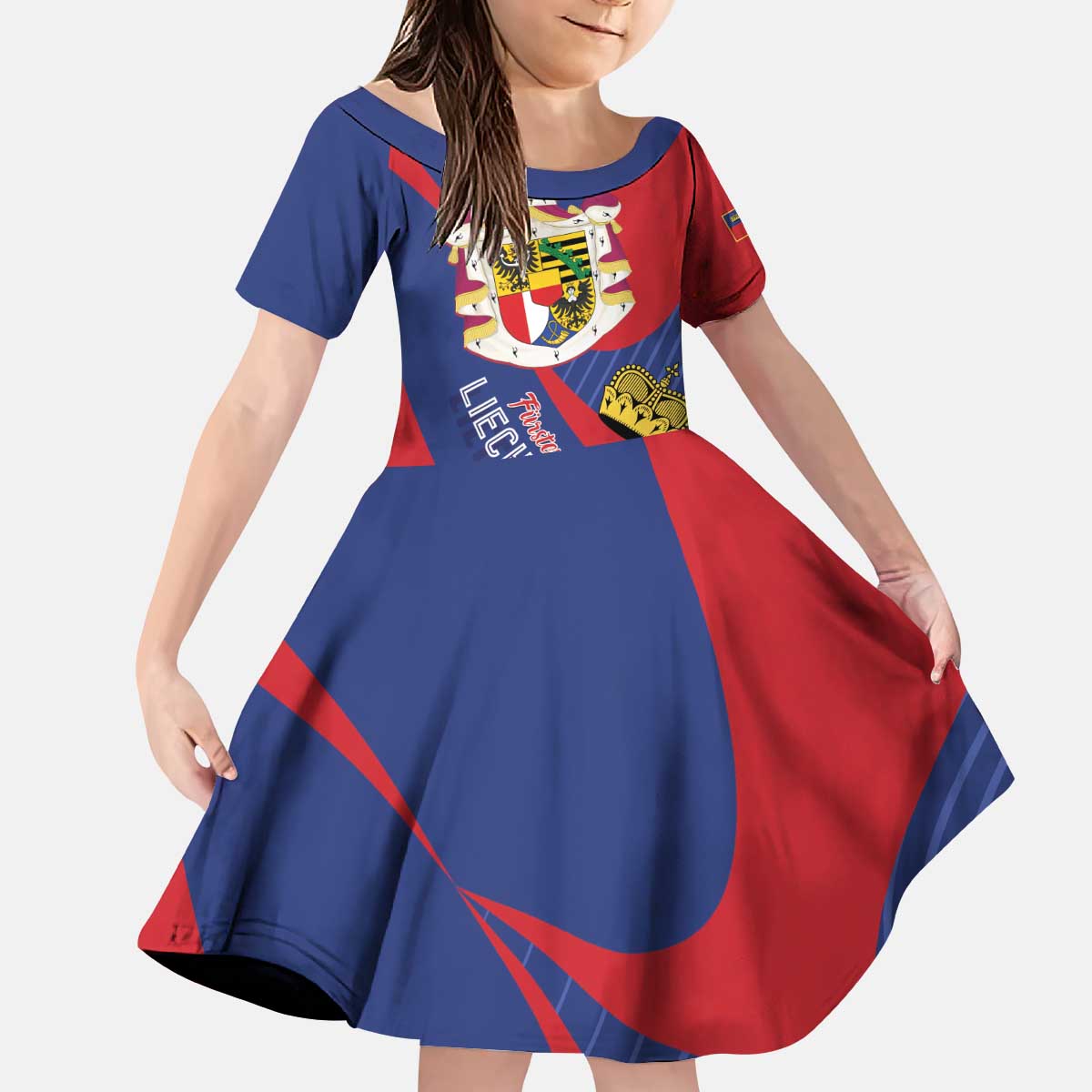 Liechtenstein Kid Short Sleeve Dress Coat Of Arms Blue Red Color - Wonder Print Shop