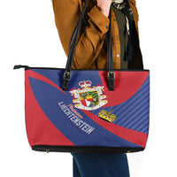 Liechtenstein Leather Tote Bag Coat Of Arms Blue Red Color - Wonder Print Shop