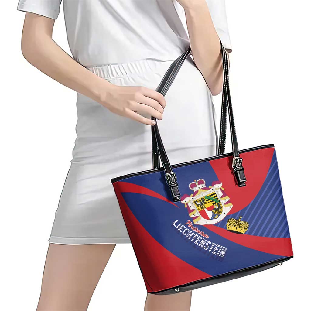 Liechtenstein Leather Tote Bag Coat Of Arms Blue Red Color - Wonder Print Shop