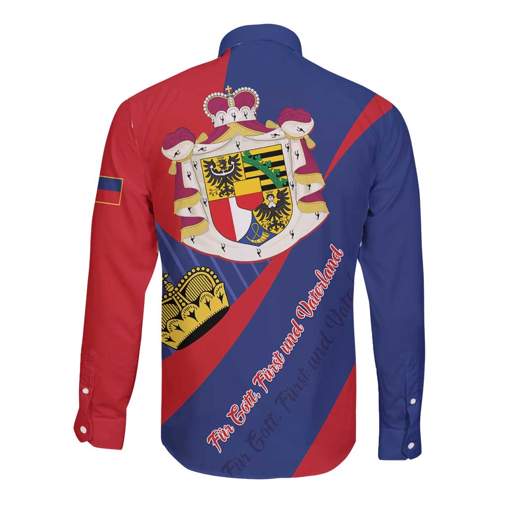 Liechtenstein Long Sleeve Button Shirt Coat Of Arms Blue Red Color - Wonder Print Shop