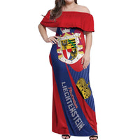 Liechtenstein Off Shoulder Maxi Dress Coat Of Arms Blue Red Color - Wonder Print Shop