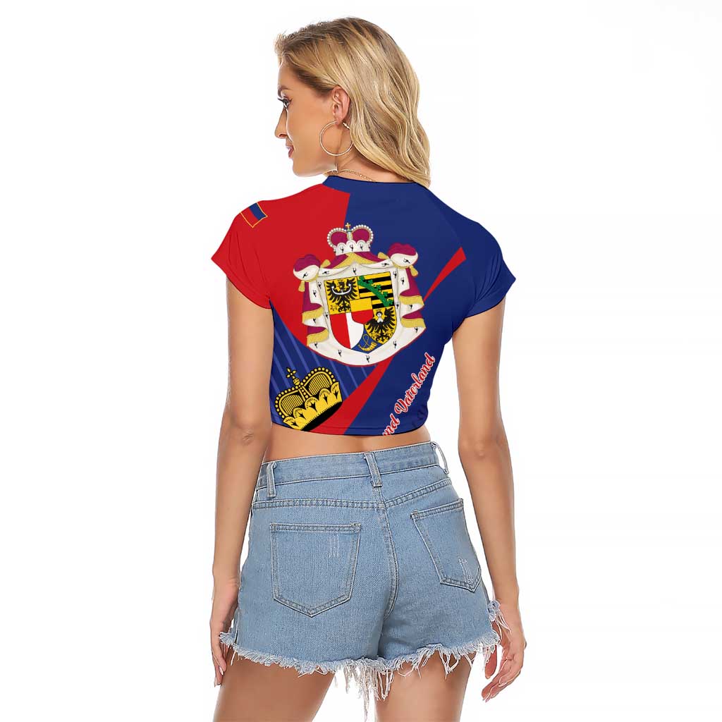 Liechtenstein Raglan Cropped T Shirt Coat Of Arms Blue Red Color - Wonder Print Shop