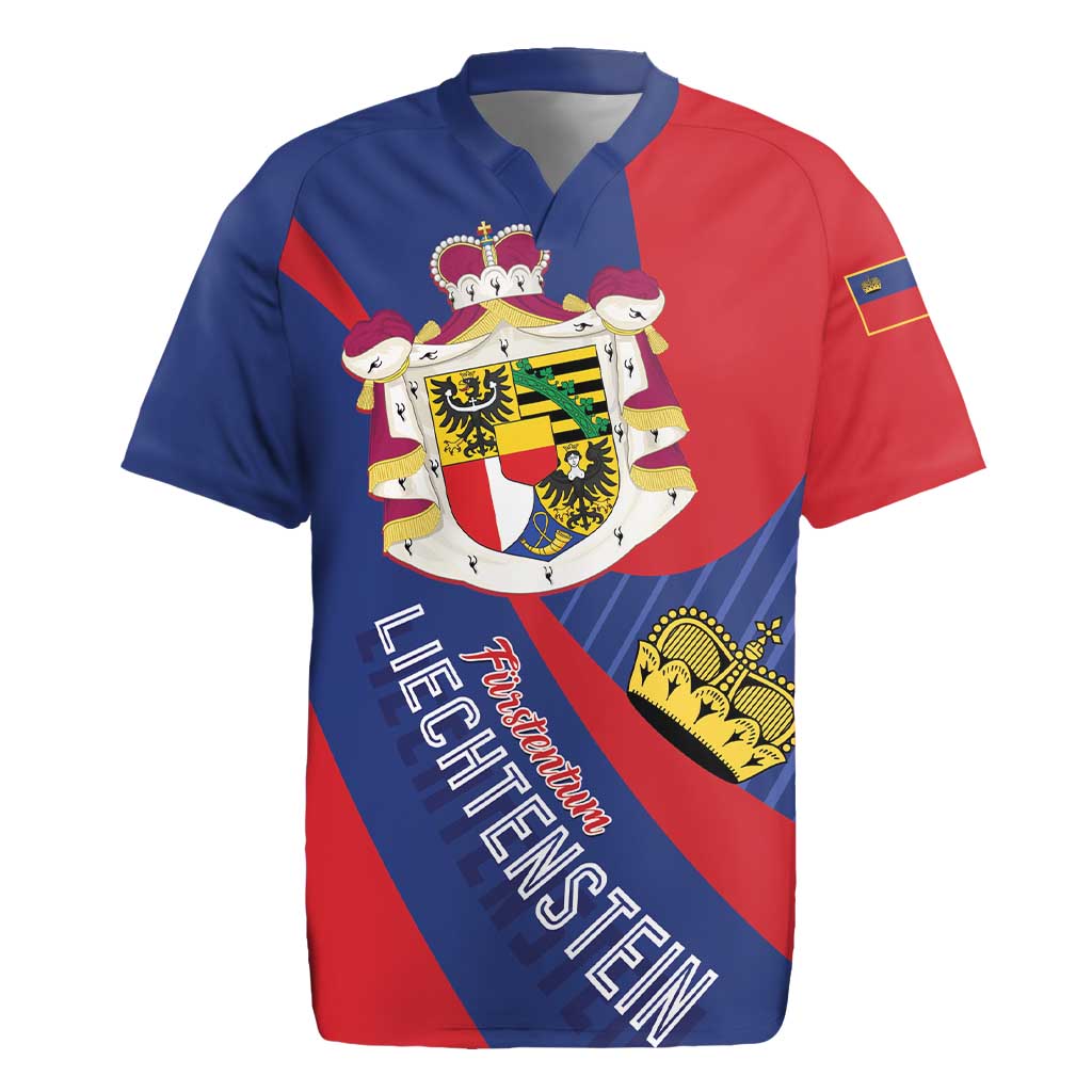 Liechtenstein Rugby Jersey Coat Of Arms Blue Red Color - Wonder Print Shop