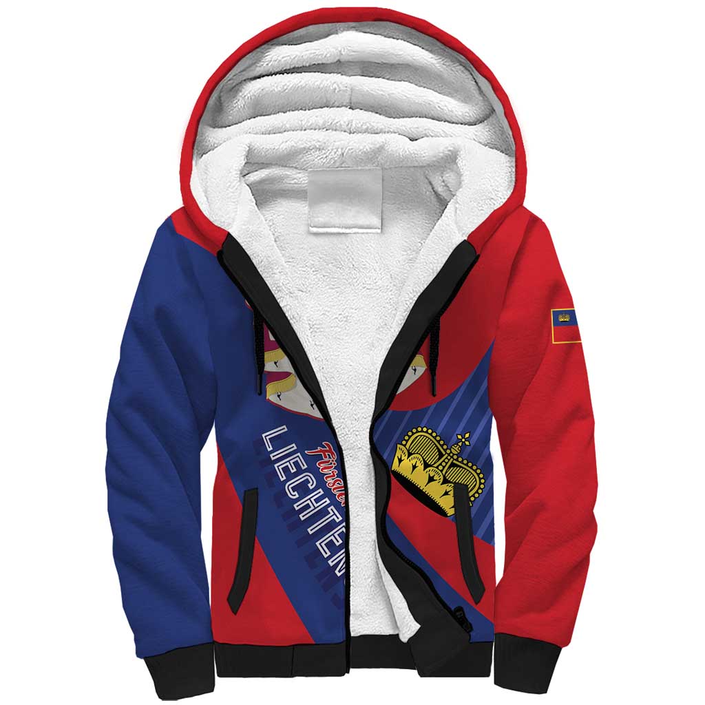Liechtenstein Sherpa Hoodie Coat Of Arms Blue Red Color - Wonder Print Shop