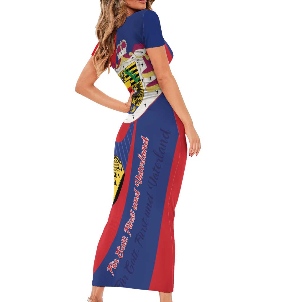 Liechtenstein Short Sleeve Bodycon Dress Coat Of Arms Blue Red Color - Wonder Print Shop