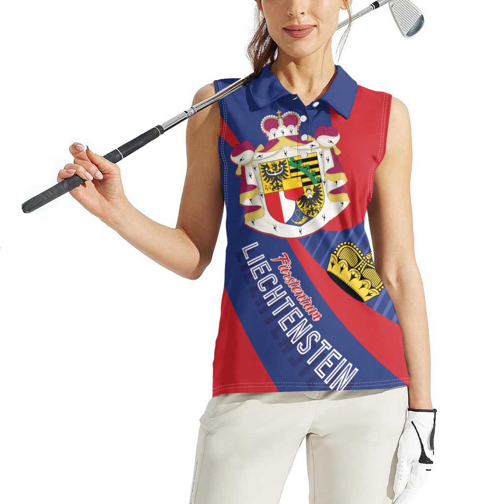 Liechtenstein Women Sleeveless Polo Shirt Coat Of Arms Blue Red Color - Wonder Print Shop