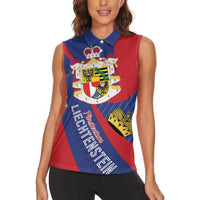 Liechtenstein Women Sleeveless Polo Shirt Coat Of Arms Blue Red Color - Wonder Print Shop