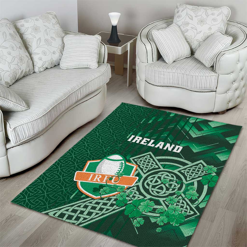 Ireland 2024 Rugby Area Rug Irish Shamrock Celtic Cross - Wonder Print Shop