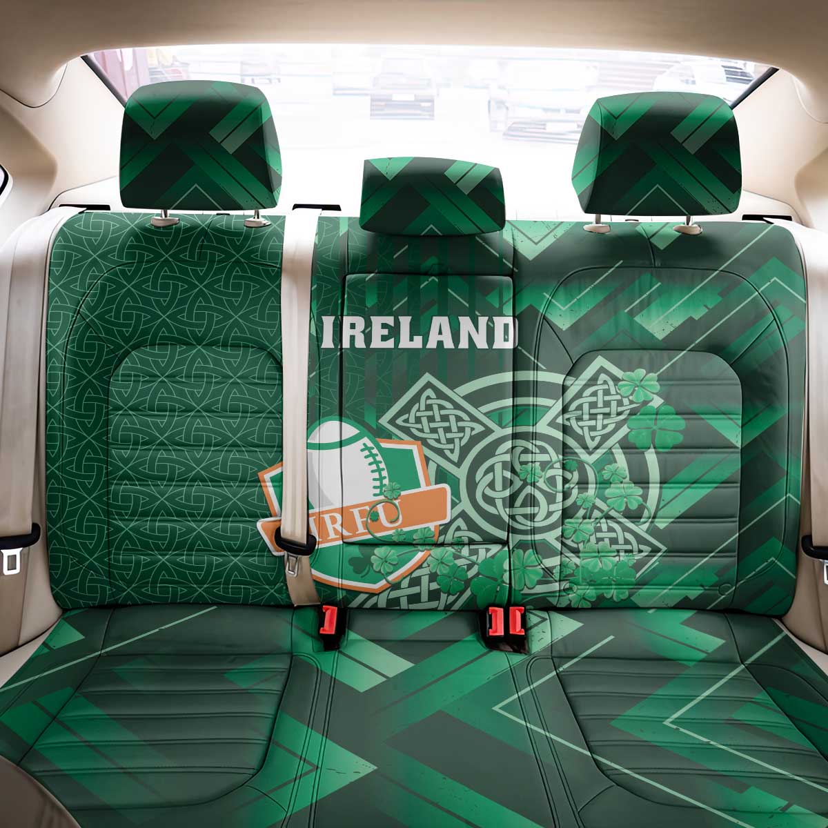 Ireland 2024 Rugby Back Car Seat Cover Irish Shamrock Celtic Cross - Wonder Print Shop