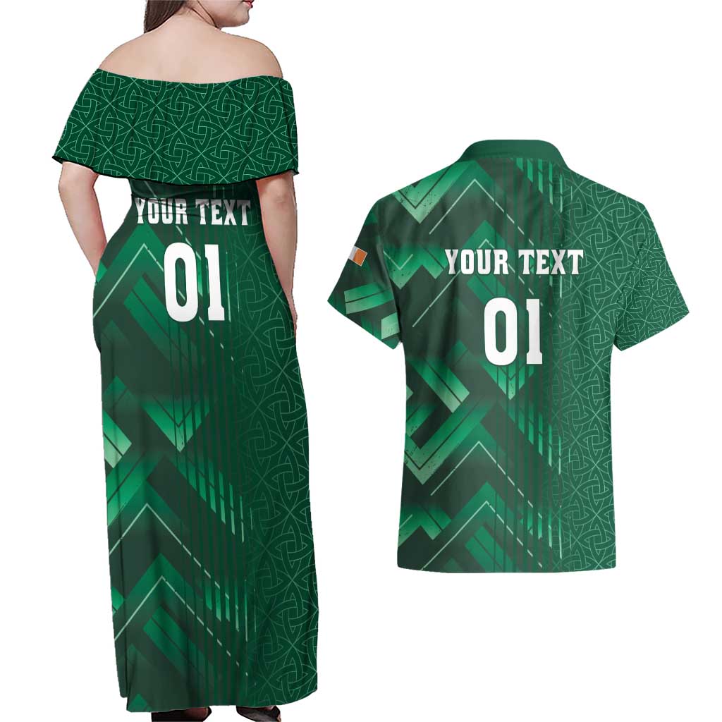 Ireland 2024 Rugby Couples Matching Off Shoulder Maxi Dress and Hawaiian Shirt Irish Shamrock Celtic Cross - Wonder Print Shop