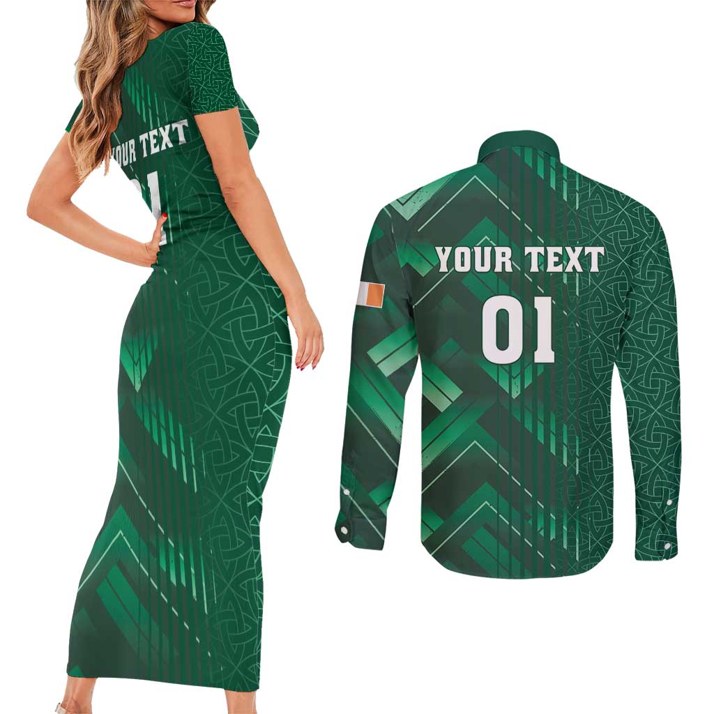 Ireland 2024 Rugby Couples Matching Short Sleeve Bodycon Dress and Long Sleeve Button Shirt Irish Shamrock Celtic Cross - Wonder Print Shop