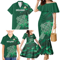 Ireland 2024 Rugby Family Matching Mermaid Dress and Hawaiian Shirt Irish Shamrock Celtic Cross - Wonder Print Shop