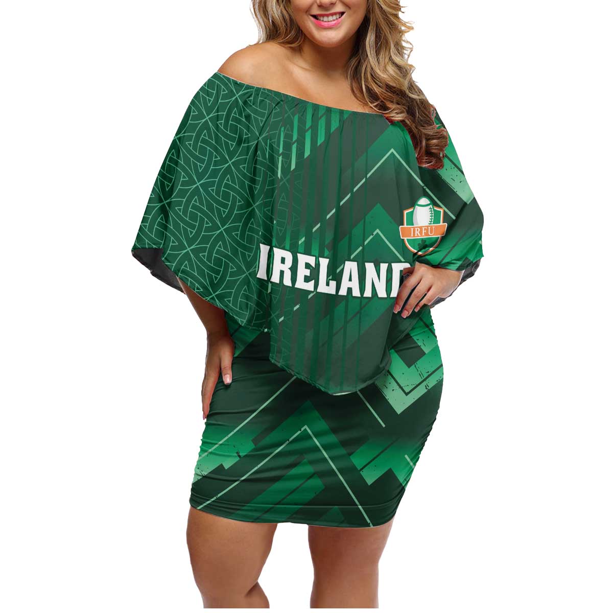 Ireland 2024 Rugby Family Matching Off Shoulder Short Dress and Hawaiian Shirt Irish Shamrock Celtic Cross - Wonder Print Shop