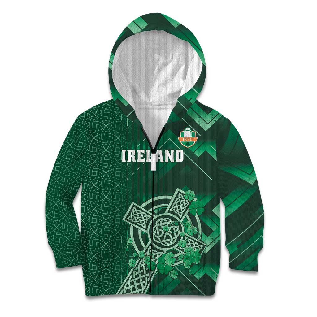 Ireland 2024 Rugby Kid Hoodie Irish Shamrock Celtic Cross LT01