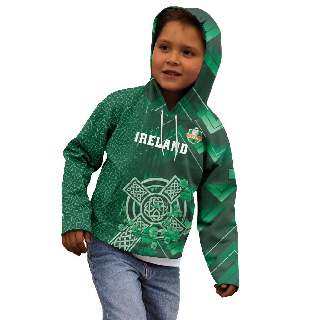 Ireland 2024 Rugby Kid Hoodie Irish Shamrock Celtic Cross LT01