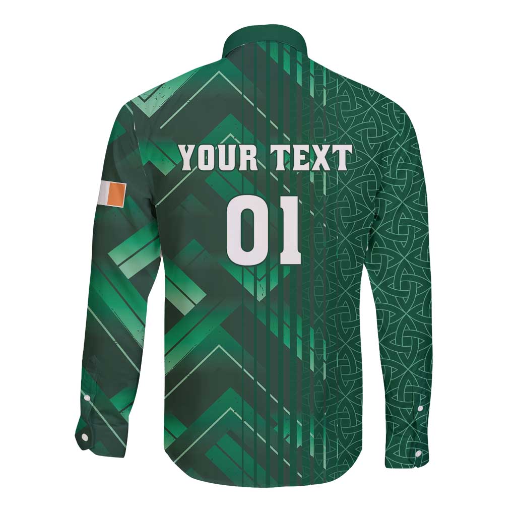 Ireland 2024 Rugby Long Sleeve Button Shirt Irish Shamrock Celtic Cross - Wonder Print Shop