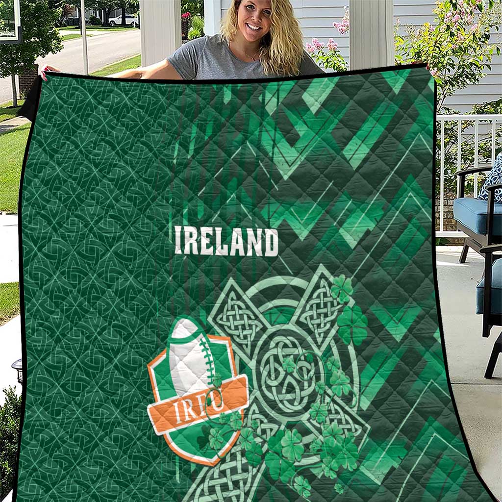 Ireland 2024 Rugby Quilt Irish Shamrock Celtic Cross - Wonder Print Shop