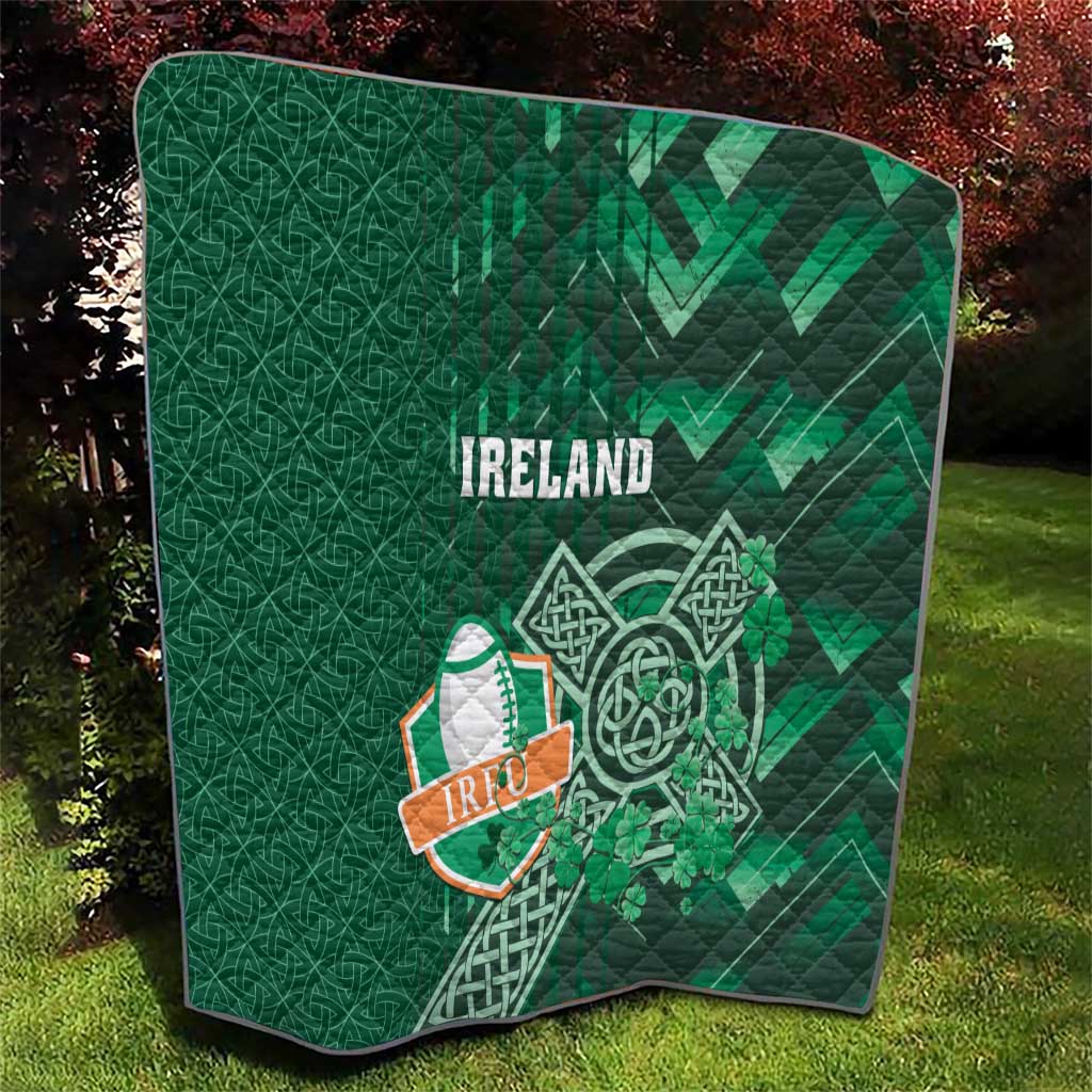Ireland 2024 Rugby Quilt Irish Shamrock Celtic Cross - Wonder Print Shop